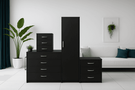1 Door Wardrobe Set Black ( Assembled )