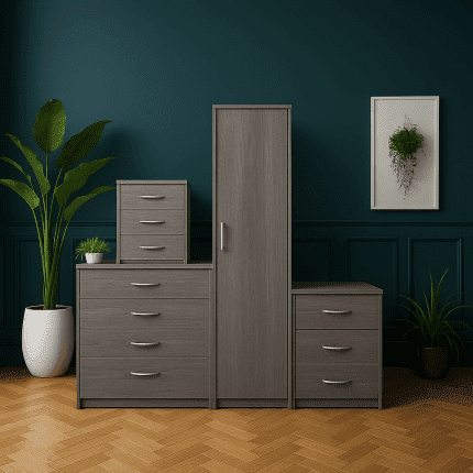 1 Door Wardrobe Set Grey ( Assembled )