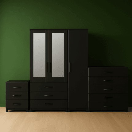 3 Door Wardrobe Set Black ( Assembled )