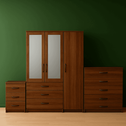 3 Door Wardrobe Set Walnut ( Assembled )