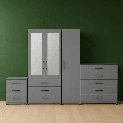 3 Door Wardrobe Set Grey ( Assembled )
