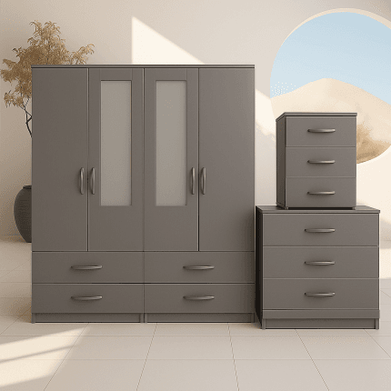 4 Door Wardrobe Set Grey ( Assembled )