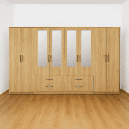 8 Door Wardrobe with 4 draws 4 mirror Oak ( Assembled )