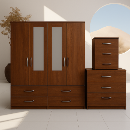 2-HALF MIRROR WITH 4-BOTTOM DRAWERS(4 DOOR)