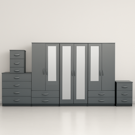 2-FULL, 2-HALF MIRROR (6-DOOR) -Grey