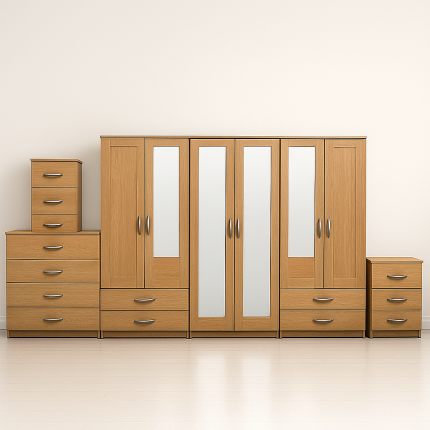 2-FULL, 2-HALF MIRROR (6-DOOR) -Oak
