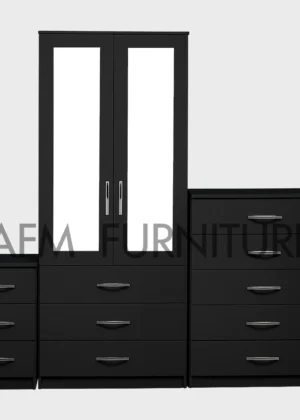 2-HALF MIRROR 2 DOOR WARDROBE SET (Assembled)