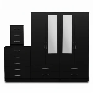 2-HALF MIRROR WITH 4-BOTTOM DRAWERS  4 DOOR WARDROBE SET (Assembled)