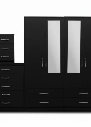 2-HALF MIRROR WITH 4-BOTTOM DRAWERS  4 DOOR WARDROBE SET (Assembled)