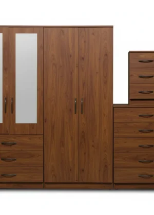 2-HALF MIRROR WITH 2-BOTTOM DRAWERS 4 DOOR WARDROBE SET (Assembled)