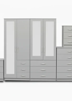 1-FULL, 2-HALLF MIRROR 4 DOOR WARDROBE SET (Assembled)