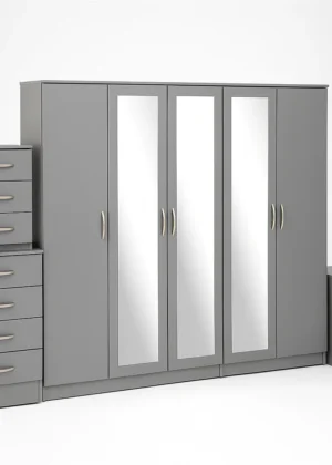 3-FULL MIRROR 5 DOOR WARDROBE SET (Assembled)