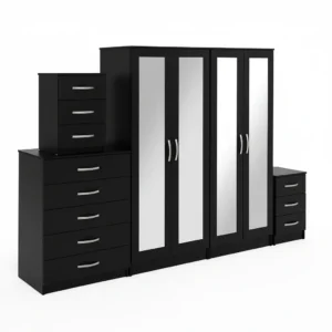 4-FULL MIRROR 4 DOOR WARDROBE SET (Assembled)