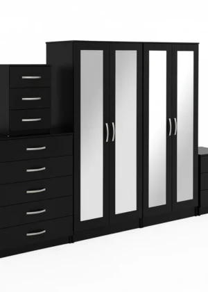 4-FULL MIRROR 4 DOOR WARDROBE SET (Assembled)