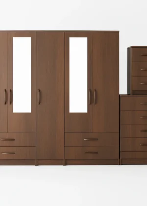 2-HALF MIRROR 5 DOOR WARDROBE SET (Assembled)