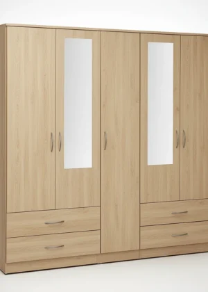 2-HALF MIRROR 5 DOOR WARDROBE SET (Assembled)