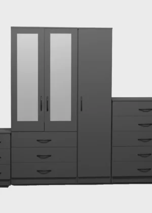 2-HALF MIRROR 3 DOOR WARDROBE (Assembled)