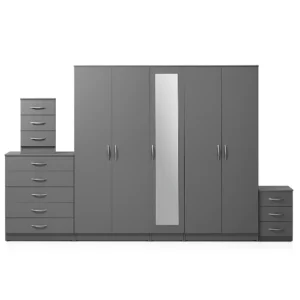 1-FULL MIRROR 5 DOOR WARDROBE SET (Assembled)