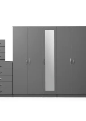 1-FULL MIRROR 5 DOOR WARDROBE SET (Assembled)