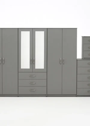 2-HALF MIRROR 6 DOOR WARDROBE (Assembled)