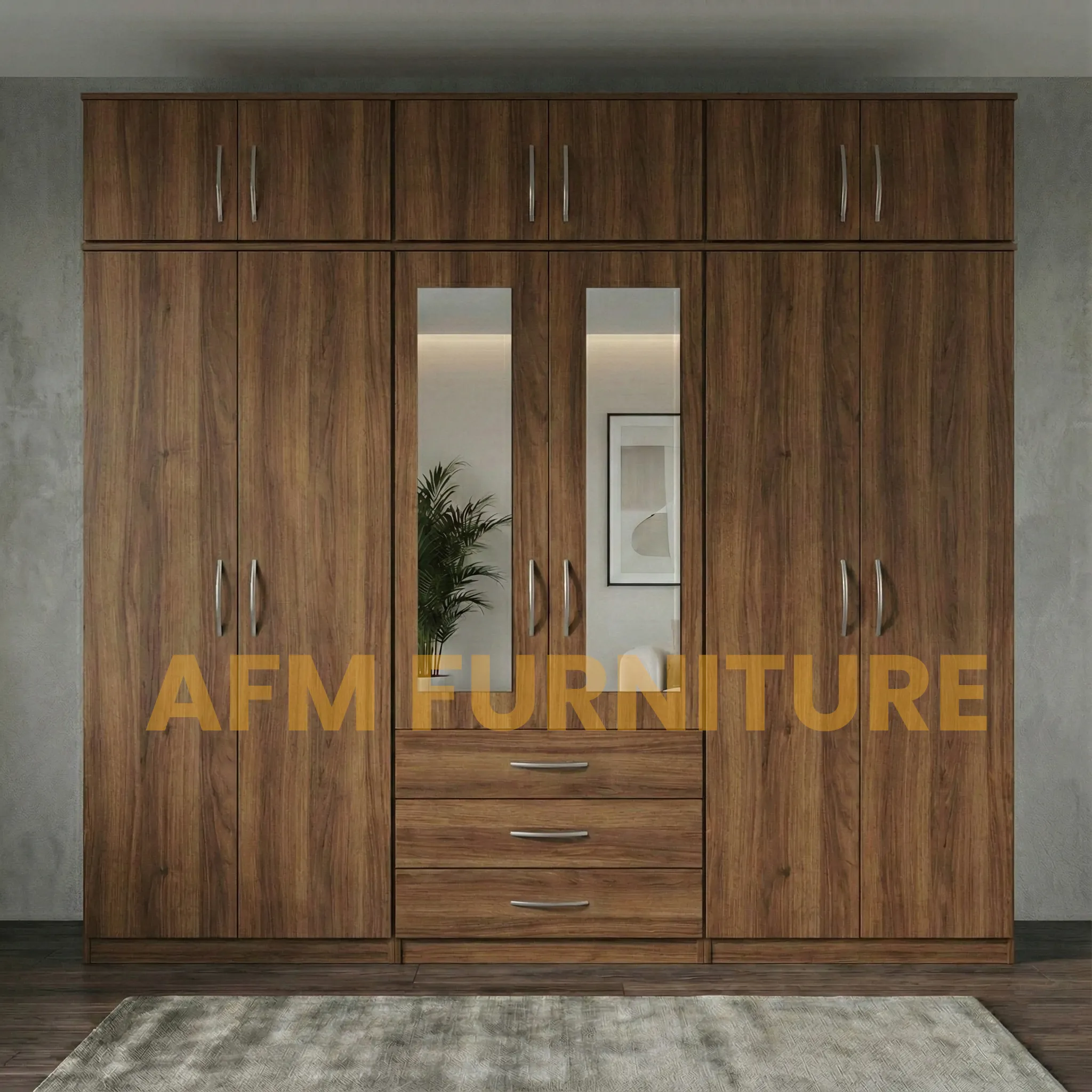 2-HALF MIRROR 6 TopBox 6 DOOR WARDROBE (Assembled) - Image 4