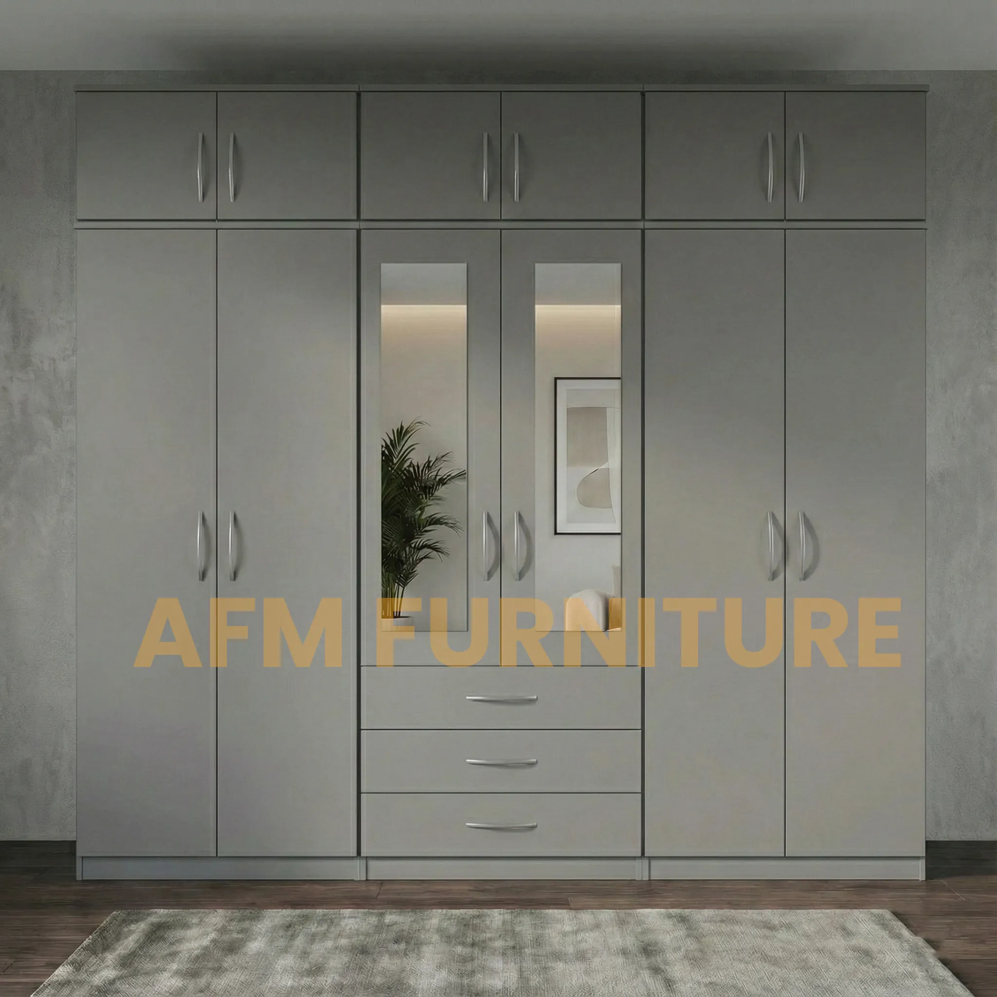 2-HALF MIRROR 6 TopBox 6 DOOR WARDROBE (Assembled) - Image 2