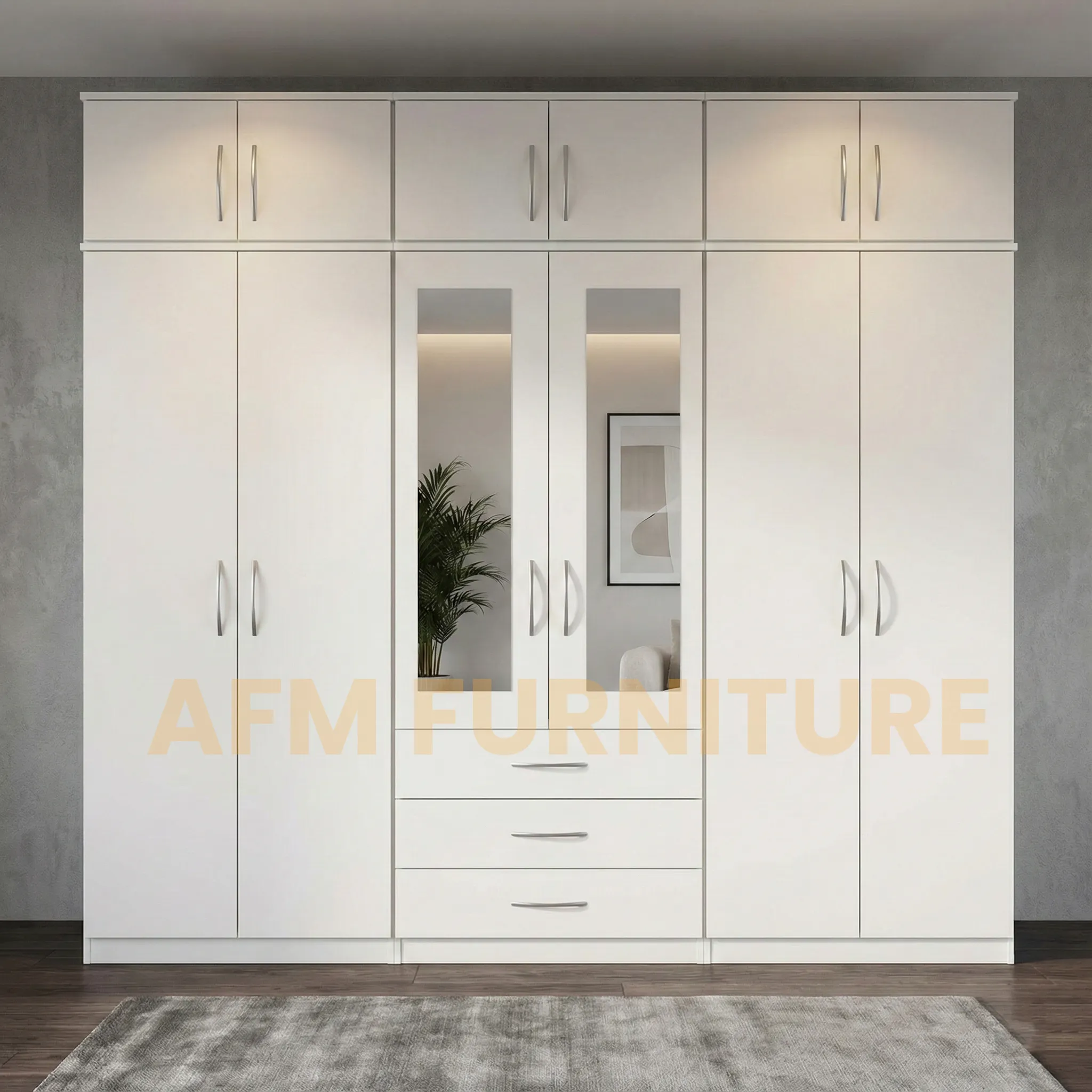 2-HALF MIRROR 6 TopBox 6 DOOR WARDROBE (Assembled)