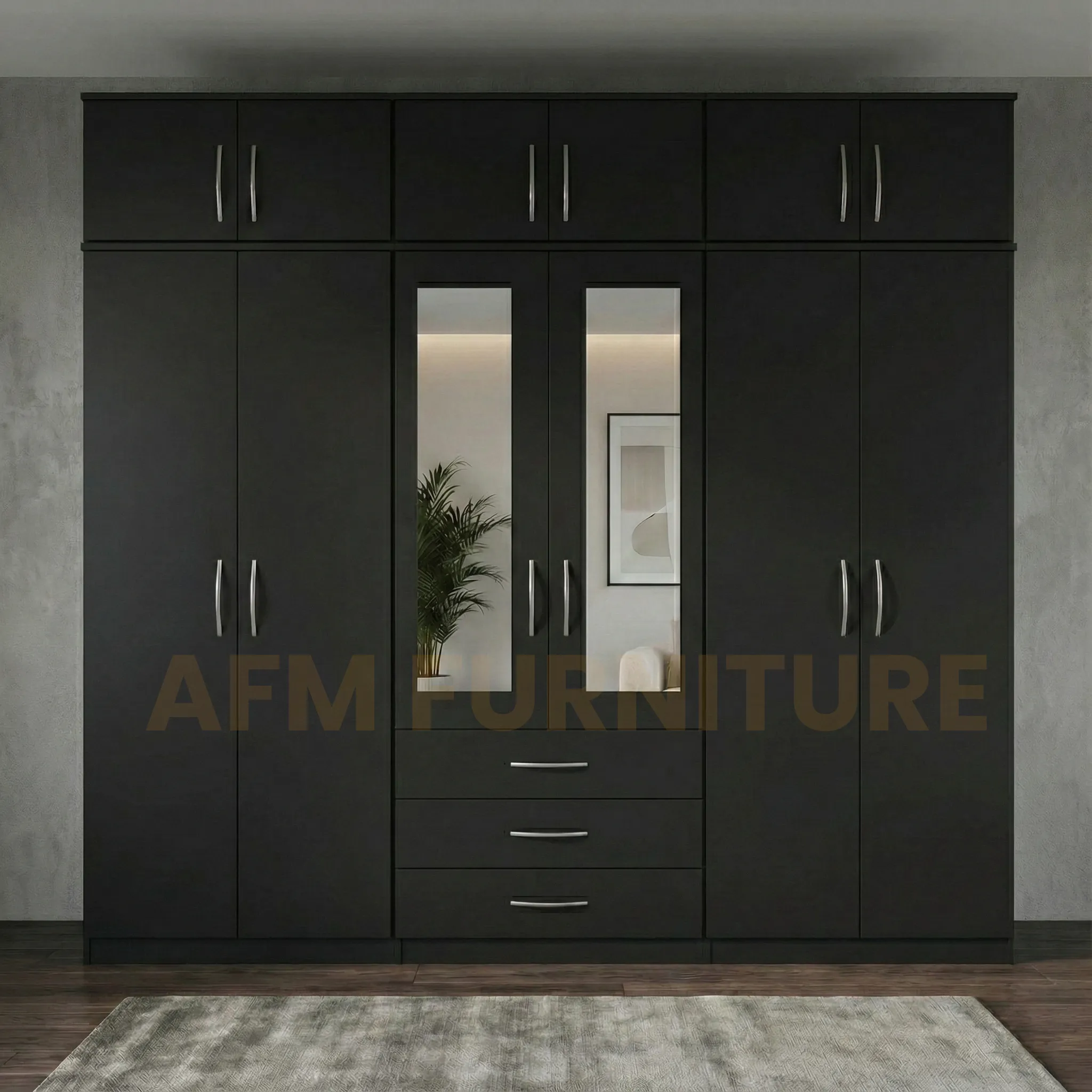 2-HALF MIRROR 6 TopBox 6 DOOR WARDROBE (Assembled) - Image 3