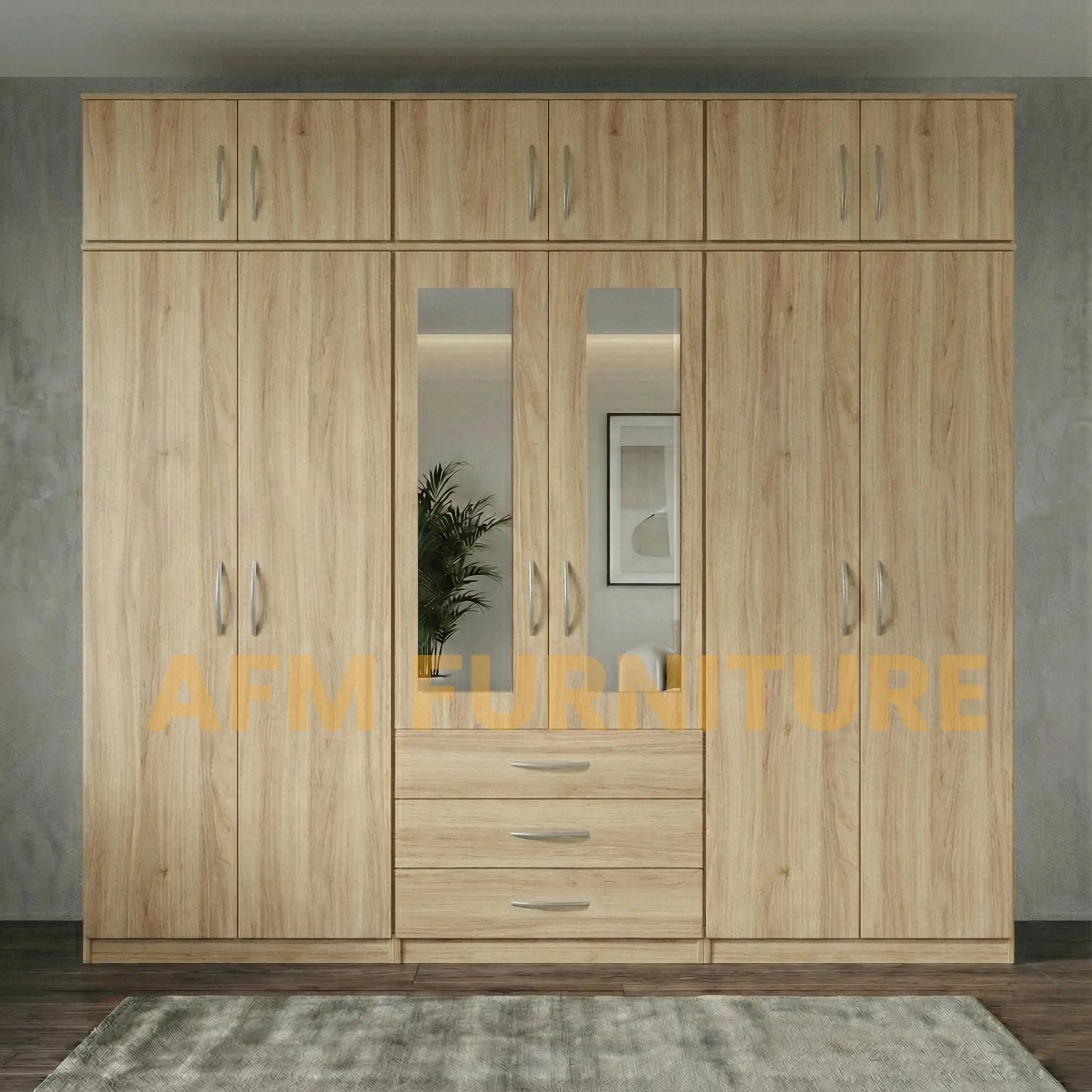 2-HALF MIRROR 6 TopBox 6 DOOR WARDROBE (Assembled) - Image 5